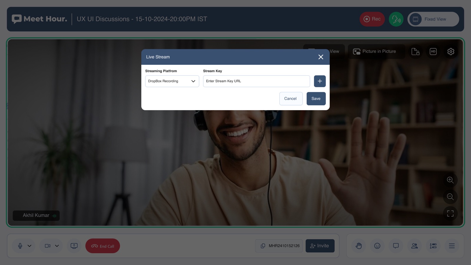 Live stream dialog