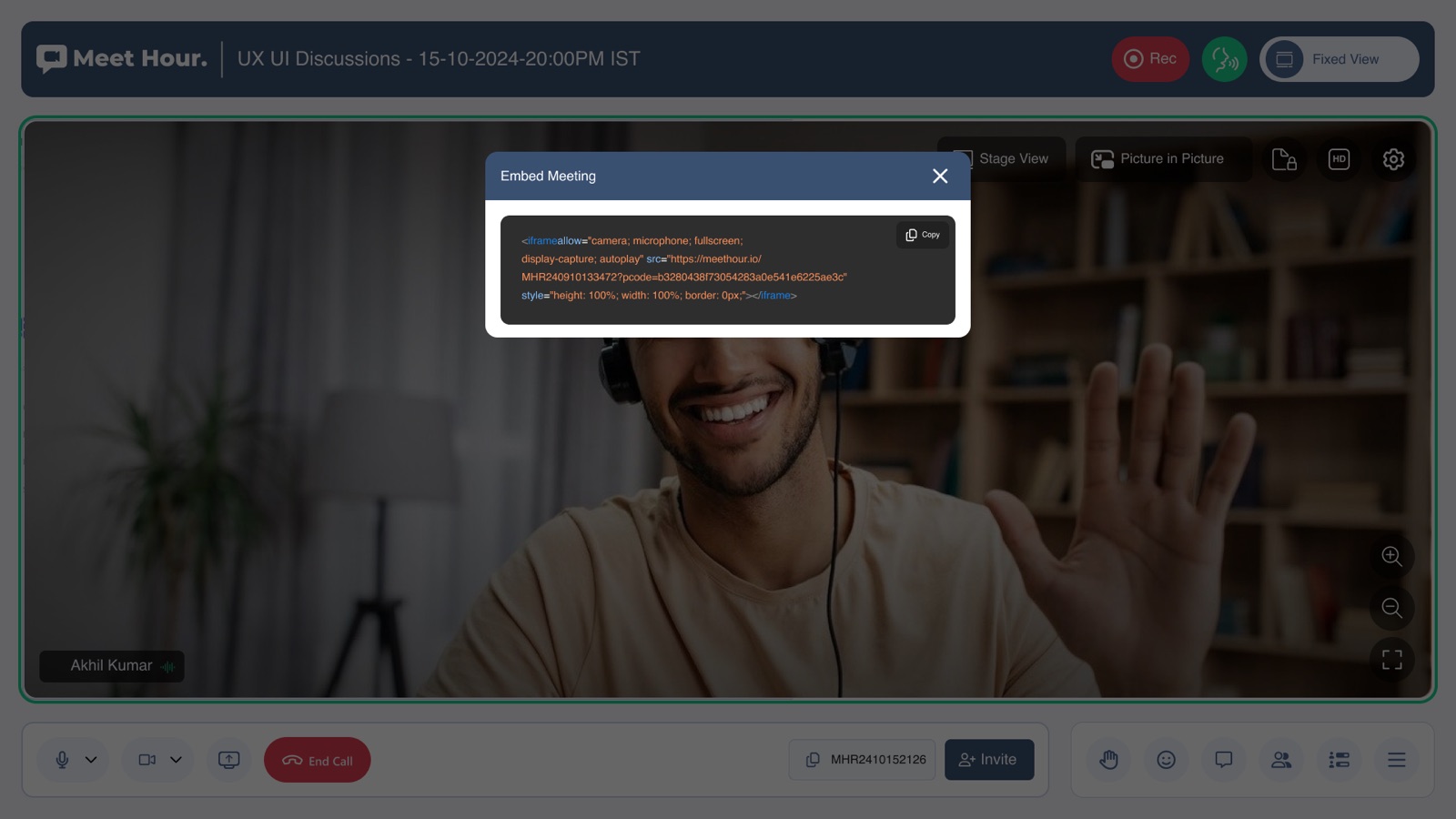Embed meeting dialog
