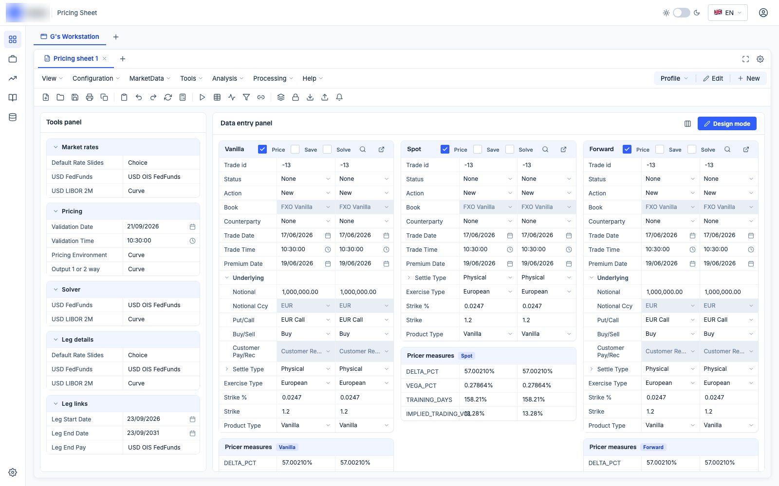 Modernized pricing sheet in the Angular web UI