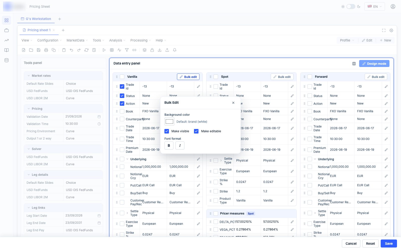 Bulk edit modal applying changes to selected rows