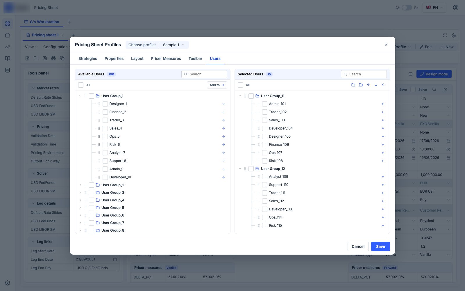Profile users tab sharing configuration to user groups