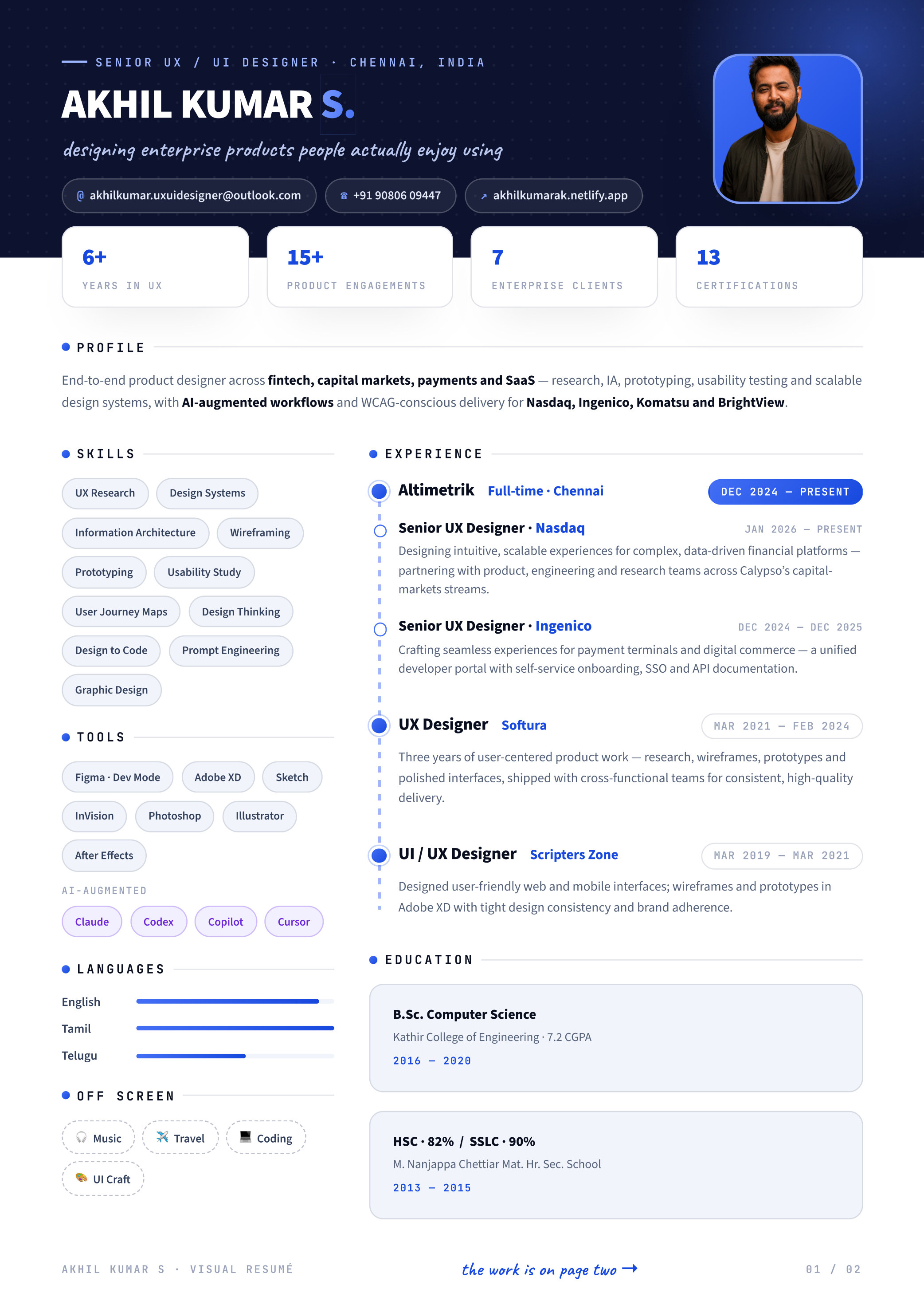 Visual resum&eacute; &mdash; profile, experience, skills & tools